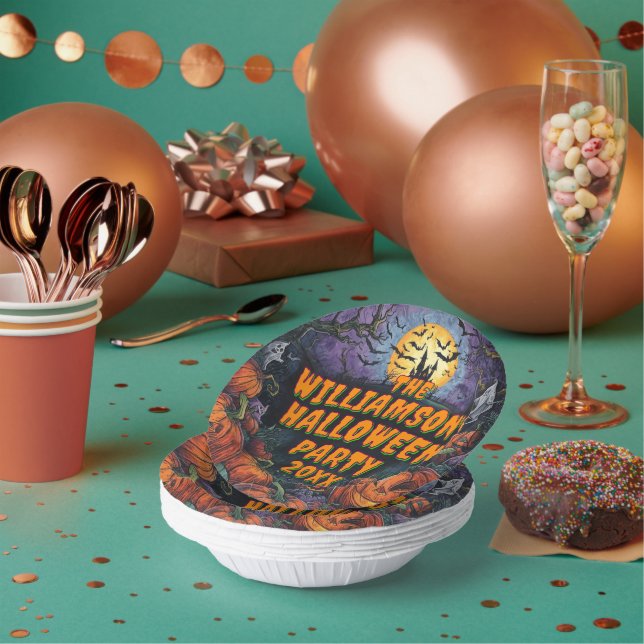 Add Name Year Halloween Party  Paper Bowls (Multi)