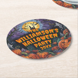 Add Name Year Halloween Party Round Paper Coaster