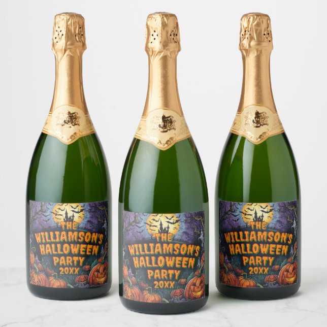 Add Name Year Halloween Party Sparkling Wine Label (Bottles)