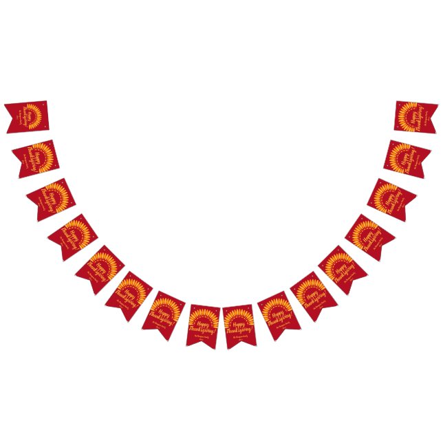 Add Name Year Happy Thanksgiving Yellows Red Bunting Flags (All)