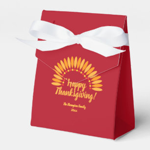 Add Name & Year Happy Thanksgiving Yellows Red Favor Boxes
