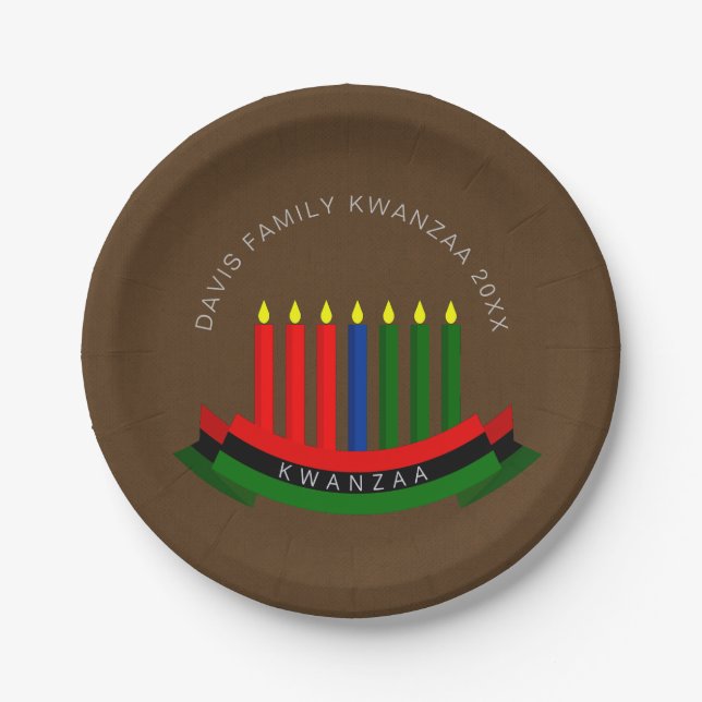 Add Name Year Kwanzaa Candles 7" Paper Plates (Front)