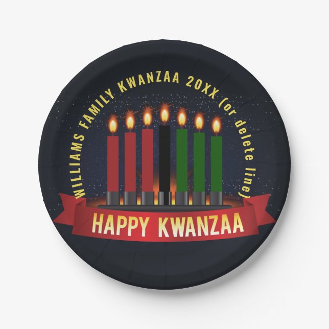 Add Name Year Kwanzaa Candles 7" Paper Plates (Front)