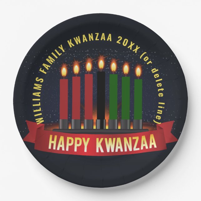 Add Name Year Kwanzaa Candles 9" Paper Plates (Front)