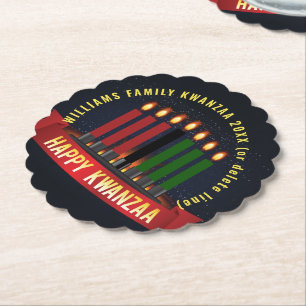 Add Name Year Kwanzaa Candles Paper Coaster