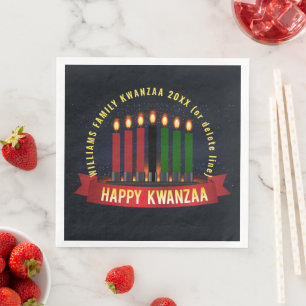 Add Name Year Kwanzaa Candles Paper Dinner Napkins
