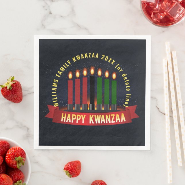 Add Name Year Kwanzaa Candles Paper Dinner Napkins (Insitu)