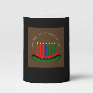 Add Name Year Kwanzaa Short Black Pillar Candle