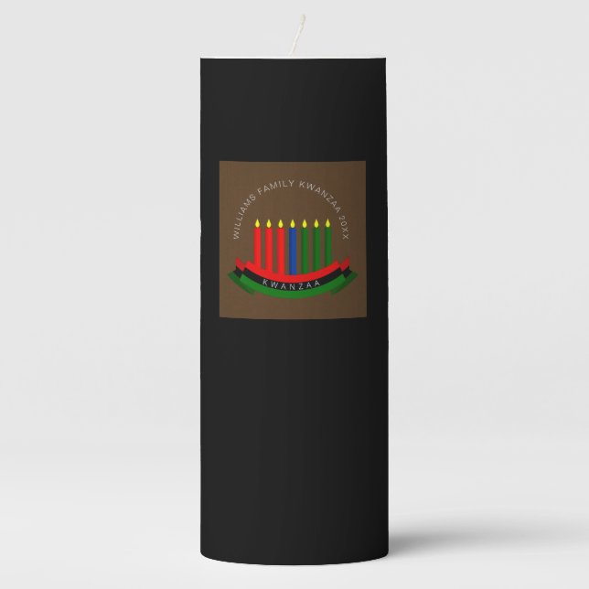 Add Name Year Kwanzaa Tall Black Pillar Candle (Front)
