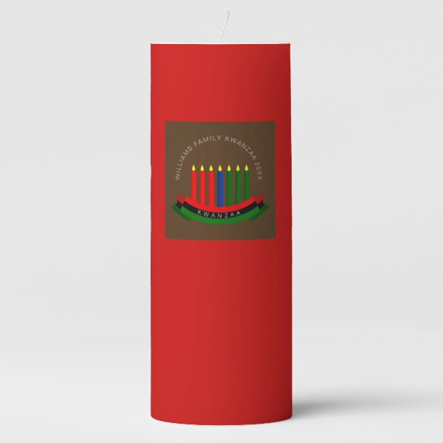 Add Name Year Kwanzaa Tall Red Pillar Candle (Front)