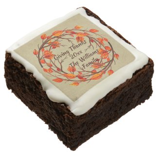 Add Name Year Matching Thanksgiving Autumn Leaf  Brownie
