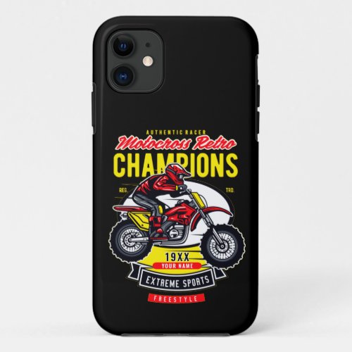 Add Name Year Motocross Retro Champions Rider      iPhone 11 Case