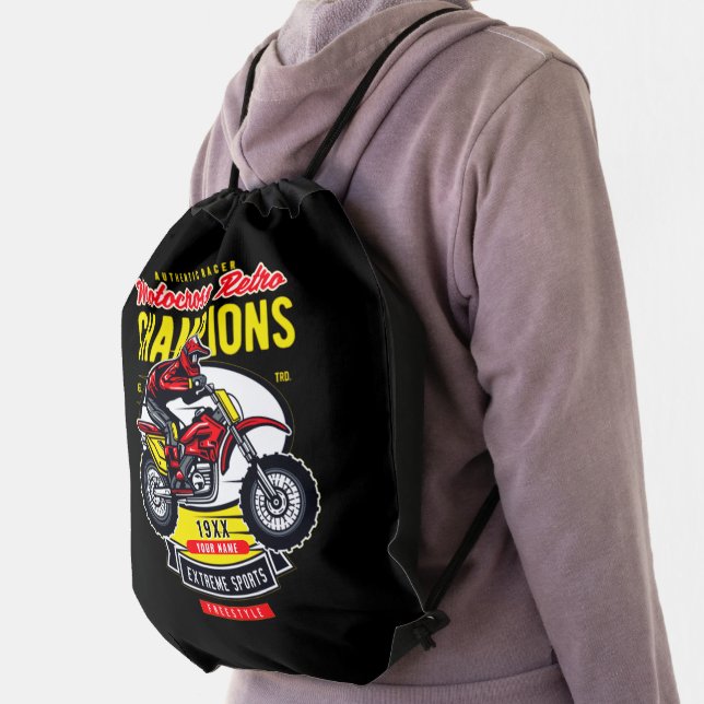 Add Name Year Motocross Retro Champions Rider      Drawstring Bag (Insitu)