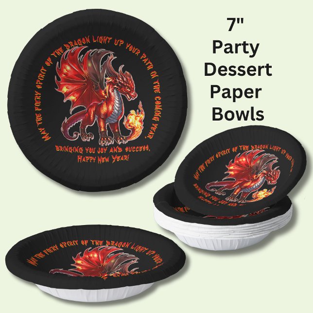 Add Name Year, Text -  Fire Dragon New Year Paper Bowls (Creator Uploaded)