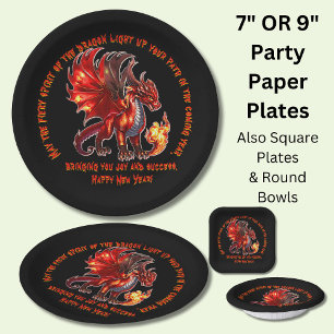 Add Name Year, Text - Fire Dragon New Year Paper Plates