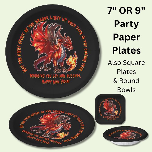Add Name Year, Text -  Fire Dragon New Year Paper Plates (Creator Uploaded)