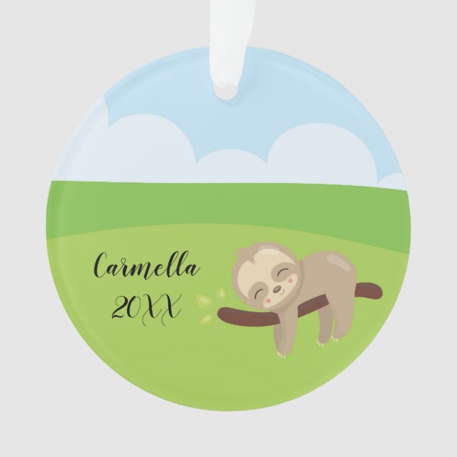 Add Name & Year to Personalized Sleepy Sloth Ornament (Front)