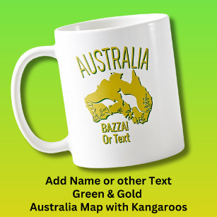 Add Name Yellow Green Australia Map with Kangaroos Coffee Mug