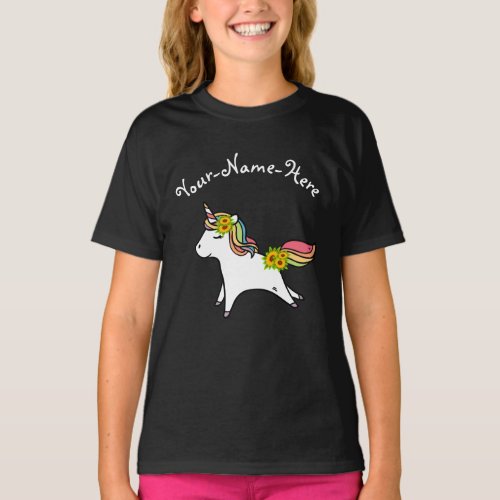 Add name yellow sunflowers unicorn T_Shirt