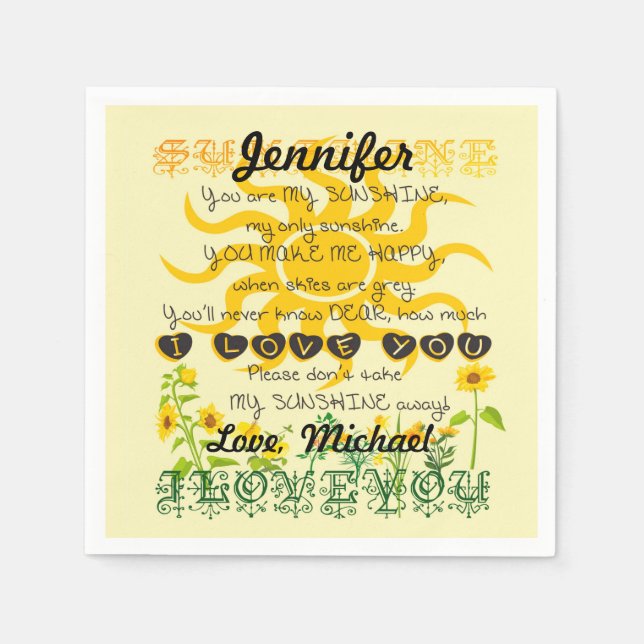 Add Name You are My Sunshine Paper Napkins (Front)
