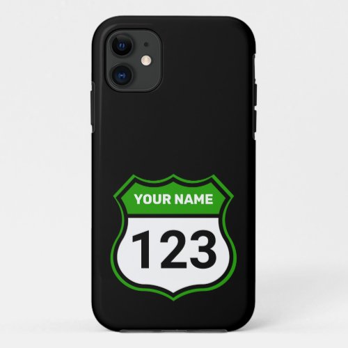 Add Name Your Number Racing Identification Green   iPhone 11 Case