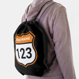 Add Name Your Number Racing Identification Orange Drawstring Bag