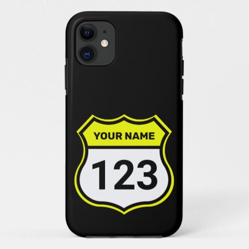 Add Name Your Number Racing Identification Yellow  iPhone 11 Case