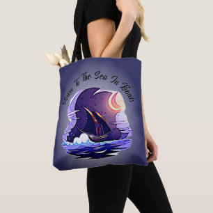 Add Name Your Text, Sailing Ship, Clouds Moon Blue Tote Bag