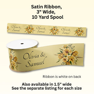 Add Names, 3" Wide Golden Yellow Flowers Satin Ribbon