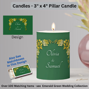 Add Names, 3" x 4" Emerald Green & Gold Pillar Candle