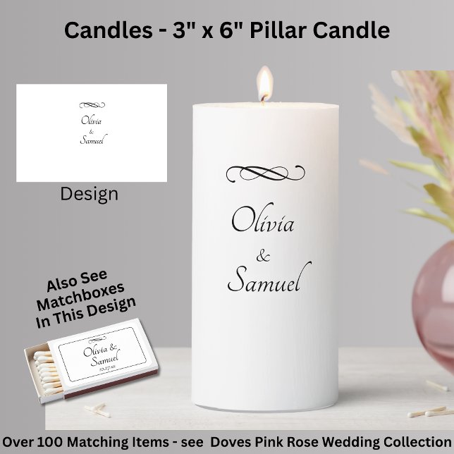 Add Names, 3" x 6"  Black & White Pillar Candle (Creator Uploaded)
