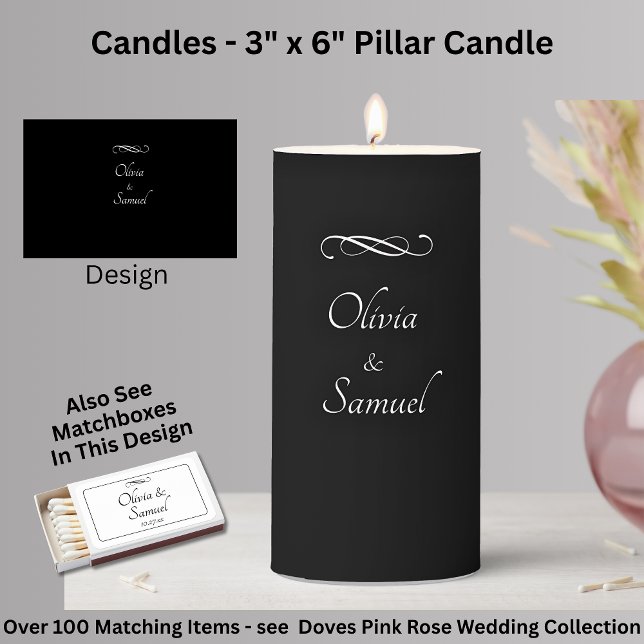 Add Names, 3" x 6"  Black & White Pillar Candle (Creator Uploaded)