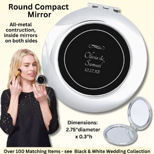 Add Names, Black White, Wedding Compact Mirror
