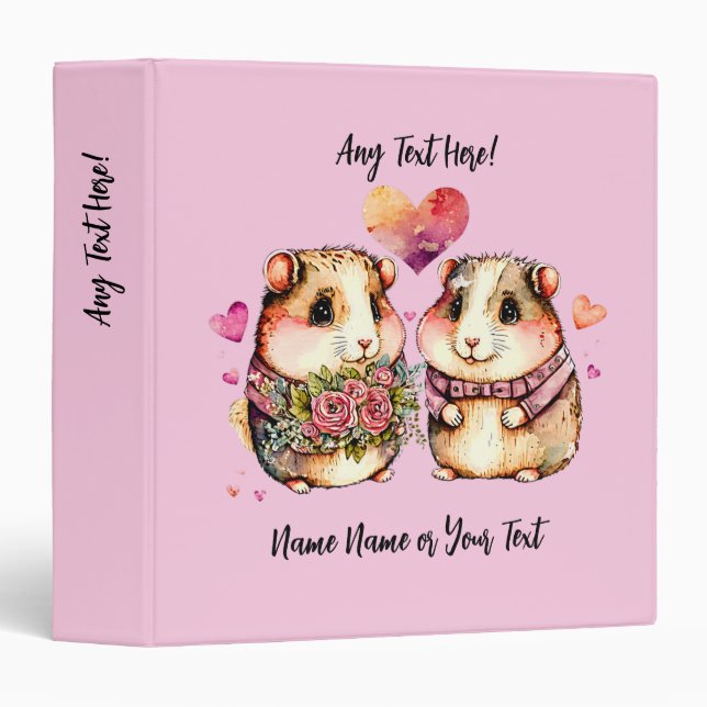 Add Names Change ALL Text Guinea Pigs Valentines + 3 Ring Binder (Front/Spine)