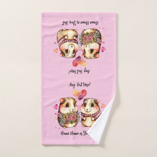 Add Names Change ALL Text Guinea Pigs Valentines  Hand Towel