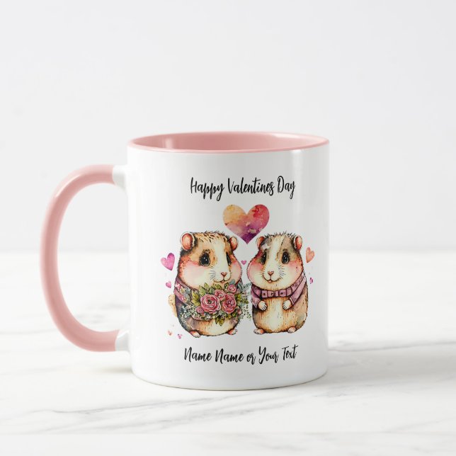 Add Names Change ALL Text Guinea Pigs Valentines Mug (Left)