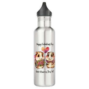 Add Names Change ALL Text Guinea Pigs Valentines Stainless Steel Water Bottle