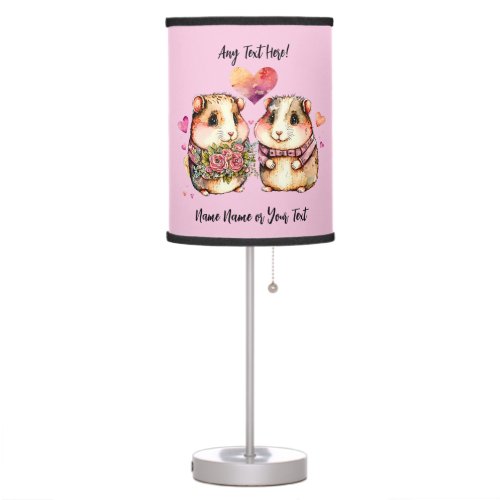 Add Names Change ALL Text Guinea Pigs Valentines  Table Lamp