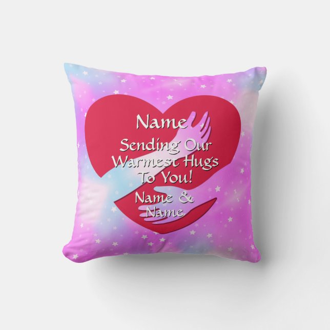 Add Names Change ALL Text Heart Sending Our Hugs   Throw Pillow (Front)