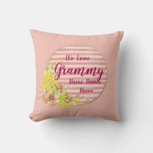 Add Names Change Grammy We Love Grandmother Pink Throw Pillow