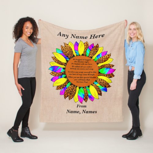 Add Names Change Text Leopard Sunflower            Fleece Blanket