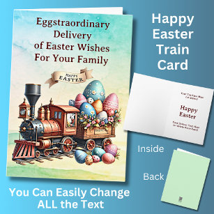 Add Names, Chocolate Eggs Steam Train Easter       Card