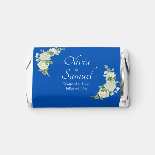 Add Names, Cobalt Blue & White Roses Hershey's Miniatures (Front)