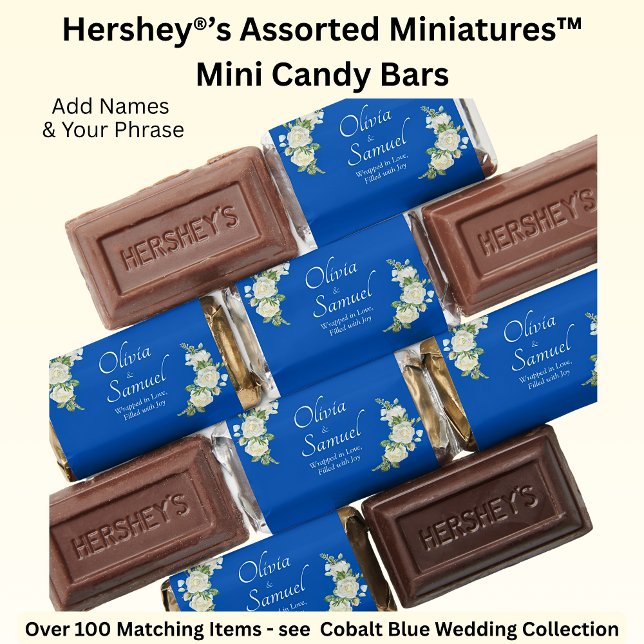 Add Names, Cobalt Blue & White Roses Hershey's Miniatures (Creator Uploaded)