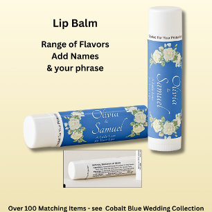 Add Names, Cobalt Blue & White Roses Lip Balm