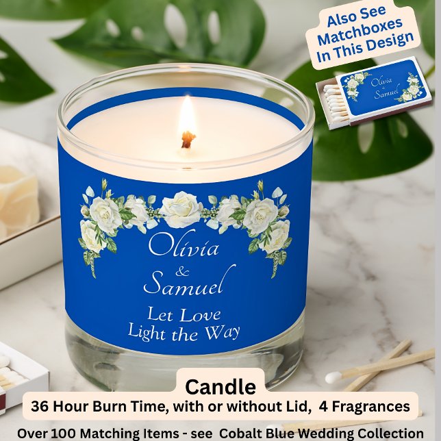 Add Names, Cobalt Blue & White Roses Scented Candle (Creator Uploaded)