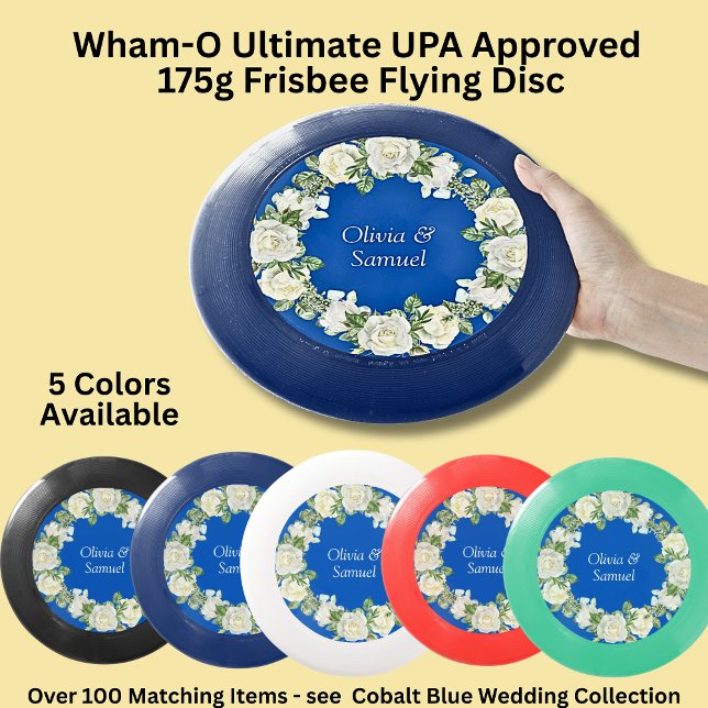 Add Names Cobalt Blue & White Roses Wham-O Frisbee (Creator Uploaded)