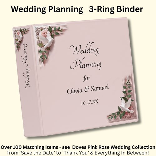 Add Names Date, Pink Roses & Doves Wedding        