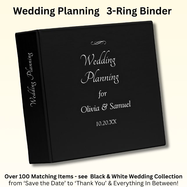 Add Names Date, White on Black  3 Ring Binder (Creator Uploaded)