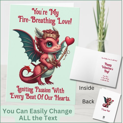 Add Names Dragon Valentines Day Card Red Heart   